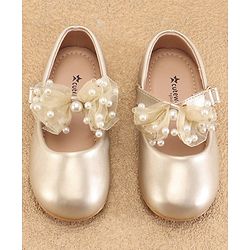 Cute Walk by Babyhug Slip On Ballerinas with Velcro Closure & Bow Applique - Gold