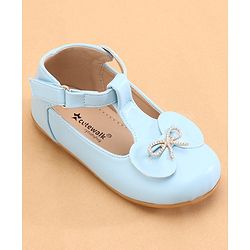 Cute Walk by Babyhug Slip On Ballerinas with Velcro Closure & Bow Applique - Blue
