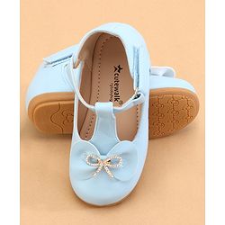 Cute Walk by Babyhug Slip On Ballerinas with Velcro Closure & Bow Applique - Blue
