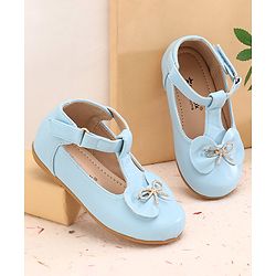 Cute Walk by Babyhug Slip On Ballerinas with Velcro Closure & Bow Applique - Blue