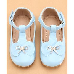 Cute Walk by Babyhug Slip On Ballerinas with Velcro Closure & Bow Applique - Blue