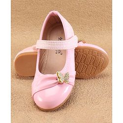 Cute Walk By Babyhug Ballerinas With Velcro Closure & Butterfly Applique - Golden