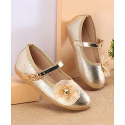 Cute Walk By Babyhug Ballerinas With Buckle Closure & Floral Applique - Golden