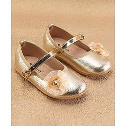 Cute Walk By Babyhug Ballerinas With Buckle Closure & Floral Applique - Golden