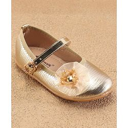 Cute Walk By Babyhug Ballerinas With Buckle Closure & Floral Applique - Golden
