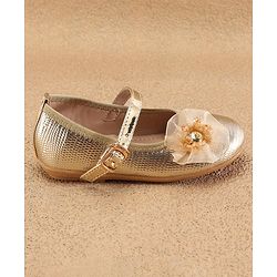 Cute Walk By Babyhug Ballerinas With Buckle Closure & Floral Applique - Golden
