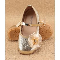 Cute Walk By Babyhug Ballerinas With Buckle Closure & Floral Applique - Golden