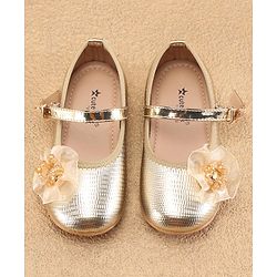 Cute Walk By Babyhug Ballerinas With Buckle Closure & Floral Applique - Golden