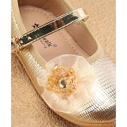 Cute Walk By Babyhug Ballerinas With Buckle Closure & Floral Applique - Golden