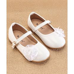Cute Walk By Babyhug Ballerinas With Buckle Closure & Floral Applique - White