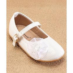 Cute Walk By Babyhug Ballerinas With Buckle Closure & Floral Applique - White