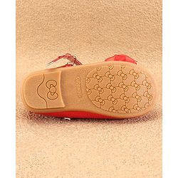 Cute Walk By Babyhug Ballerinas With Buckle Closure & Floral Applique - Red