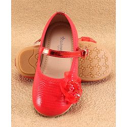 Cute Walk By Babyhug Ballerinas With Buckle Closure & Floral Applique - Red