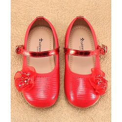 Cute Walk By Babyhug Ballerinas With Buckle Closure & Floral Applique - Red