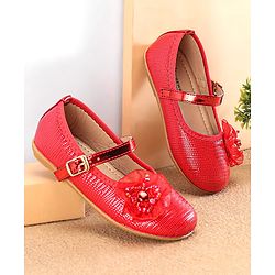 Cute Walk By Babyhug Ballerinas With Buckle Closure & Floral Applique - Red
