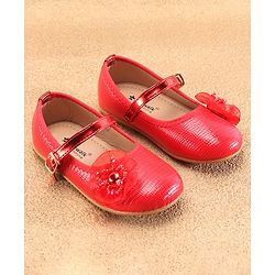 Cute Walk By Babyhug Ballerinas With Buckle Closure & Floral Applique - Red