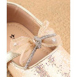 Cute Walk By Babyhug Slip Ons Ballerinas With Bow Applique - Golden