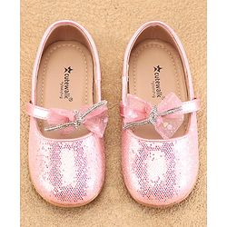 Cute Walk By Babyhug Slip Ons Ballerinas With Bow Applique - Golden
