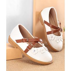 Cute Walk By Babyhug Ballerinas With Velcro Closure & Floral Applique - White