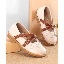 Cute Walk by Babyhug Ballerinas with Velcro Closure Floral Applique - Beige