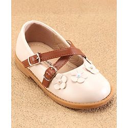 Cute Walk by Babyhug Ballerinas with Velcro Closure Floral Applique - Beige