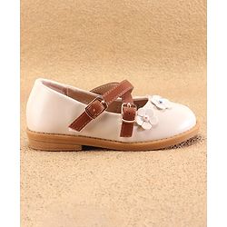Cute Walk by Babyhug Ballerinas with Velcro Closure Floral Applique - Beige