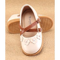 Cute Walk by Babyhug Ballerinas with Velcro Closure Floral Applique - Beige