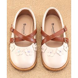 Cute Walk by Babyhug Ballerinas with Velcro Closure Floral Applique - Beige