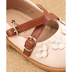 Cute Walk by Babyhug Ballerinas with Velcro Closure Floral Applique - Beige