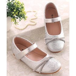 Cute Walk by Babyhug Ballerinas With Velcro Closure & Knot Applique - Silver
