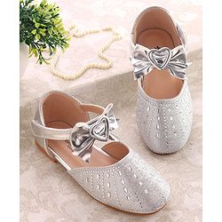 Cute Walk by Babyhug Ballerinas With Velcro Closure & Knot Applique - Silver