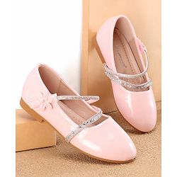 Cute Walk by Babyhug Velcro Closure Ballerinas with Floral & Beads Applique -Pink
