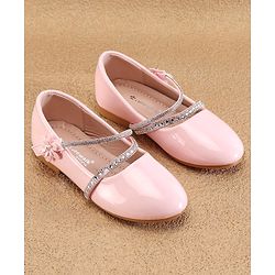 Cute Walk by Babyhug Velcro Closure Ballerinas with Floral & Beads Applique -Pink