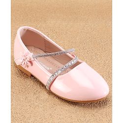 Cute Walk by Babyhug Velcro Closure Ballerinas with Floral & Beads Applique -Pink
