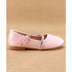 Cute Walk by Babyhug Velcro Closure Ballerinas with Floral & Beads Applique -Pink