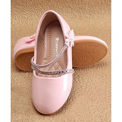 Cute Walk by Babyhug Velcro Closure Ballerinas with Floral & Beads Applique -Pink