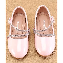 Cute Walk by Babyhug Velcro Closure Ballerinas with Floral & Beads Applique -Pink