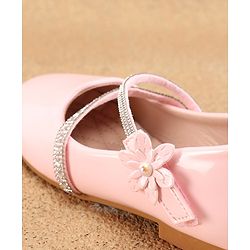 Cute Walk by Babyhug Velcro Closure Ballerinas with Floral & Beads Applique -Pink