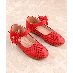 Cute Walk by Babyhug Ballerina Velcro Closure With Floral Applique- Red