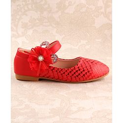 Cute Walk by Babyhug Ballerina Velcro Closure With Floral Applique- Red