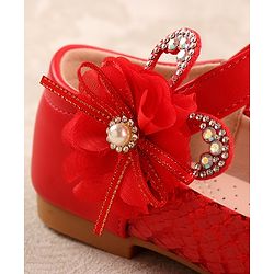 Cute Walk by Babyhug Ballerina Velcro Closure With Floral Applique- Red