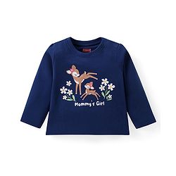 Babyhug Cotton Knit  Full Sleeves Deer & Floral Print Night Suit - Navy Blue