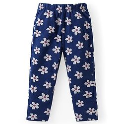 Babyhug Cotton Knit  Full Sleeves Deer & Floral Print Night Suit - Navy Blue