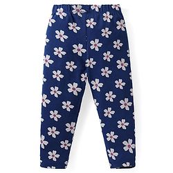 Babyhug Cotton Knit  Full Sleeves Deer & Floral Print Night Suit - Navy Blue