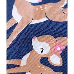 Babyhug Cotton Knit  Full Sleeves Deer & Floral Print Night Suit - Navy Blue