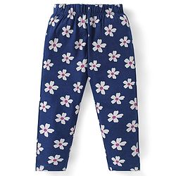 Babyhug Cotton Knit  Full Sleeves Deer & Floral Print Night Suit - Navy Blue