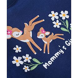 Babyhug Cotton Knit  Full Sleeves Deer & Floral Print Night Suit - Navy Blue