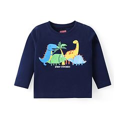 Babyhug Cotton Knit Full Sleeves Night Suit With Dinosaur Print - Navy