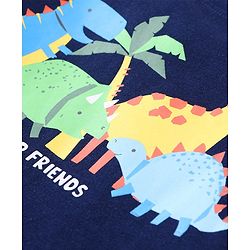 Babyhug Cotton Knit Full Sleeves Night Suit With Dinosaur Print - Navy