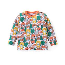 Babyhug Cotton Knit Full Sleeves Night Suit With Teddy Bear Print - Multicolor